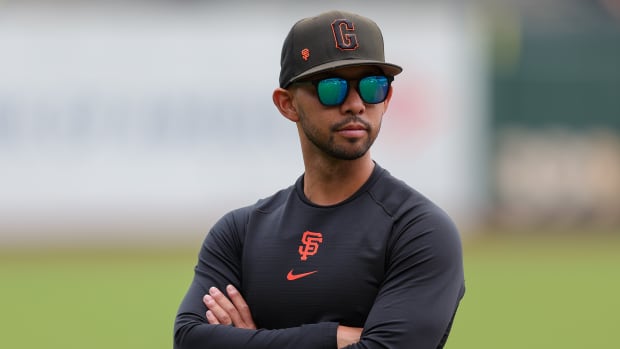 Jul 13, 2022; San Francisco, California, USA; San Francisco Giants bench/infield coach Kai Correa (50) before the game against the Arizona Diamondbacks at Oracle Park. Mandatory Credit: Sergio Estrada-USA TODAY Sports